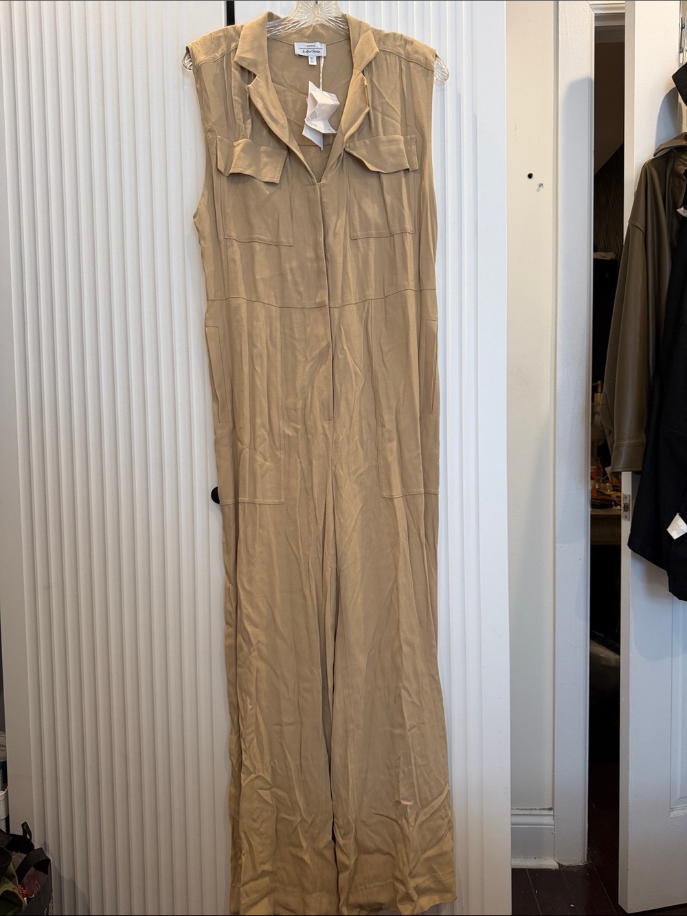 & Other Stories Sleeveless Tan Utility Jumpsuit with Notch Collar